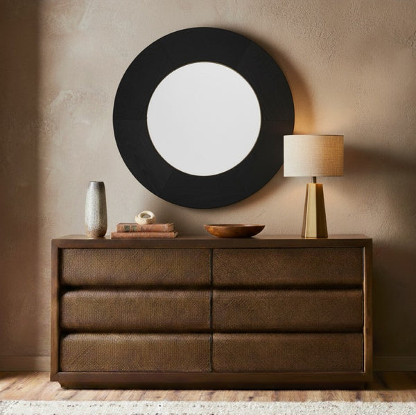 Safavieh NETTA Round Wood Mirror – Modern Circular Design for Stylish Home Decor and Versatile Placement Options Black CMI4002C