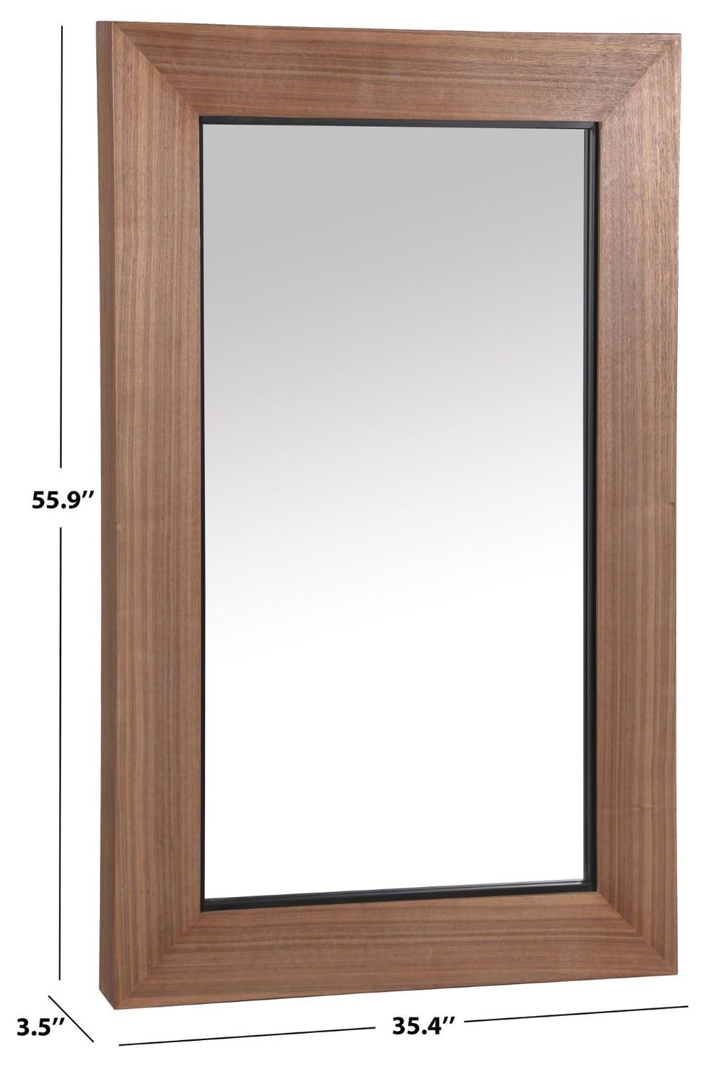 Safavieh LACARLO Rectangle Wood Mirror in Walnut - Modern Elegance with Solid Frame & Metal Accents, 35.4" W CMI4004B