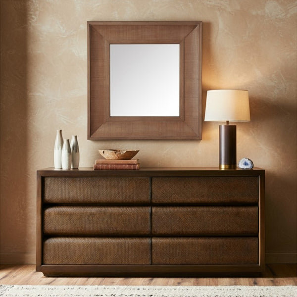 Safavieh KAYA Square Wood Mirror – Contemporary Elegance for Modern Spaces, Perfect for Any Room Decor Walnut CMI4007B