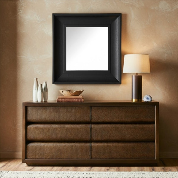 Safavieh KAYA Square Wood Mirror – Contemporary Elegance for Modern Spaces, Perfect for Any Room Decor Black CMI4007C