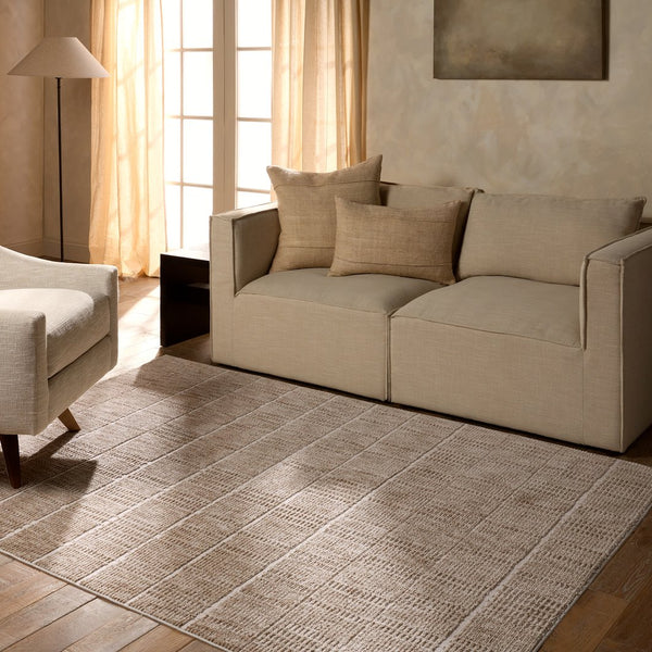 Jaipur Living Composure Assurance Cmp07 Powerloomed Machinemade 100% Polyester Lines Geometric Indoor Rug Tan, Cream 100% Polyester Rug162307