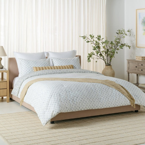 Safavieh Floral Block Print Cotton Comforter Set Reversible Garden Inspired Bedding for King Beds Queen/Full CMT2000A-Q
