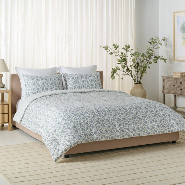 Safavieh Floral Block Print Cotton Comforter Set Reversible Garden Inspired Bedding for King Beds Queen/Full CMT2000A-Q