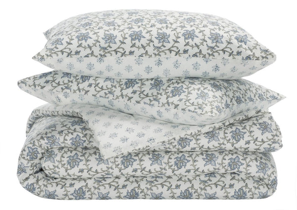 Safavieh Floral Block Print Cotton Comforter Set Reversible Garden Inspired Bedding for King Beds Queen/Full CMT2000A-Q