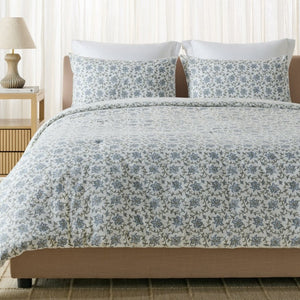Safavieh Floral Block Print Cotton Comforter Set Reversible Garden Inspired Bedding for King Beds Queen/Full CMT2000A-Q