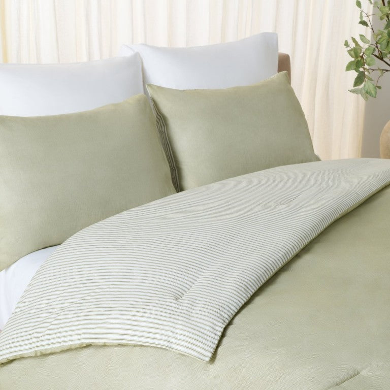 Safavieh Stripe Reversible Cotton Comforter Set Yarn Dyed Olive Tufted Breathable Bedding King/Cal King CMT2001C-K