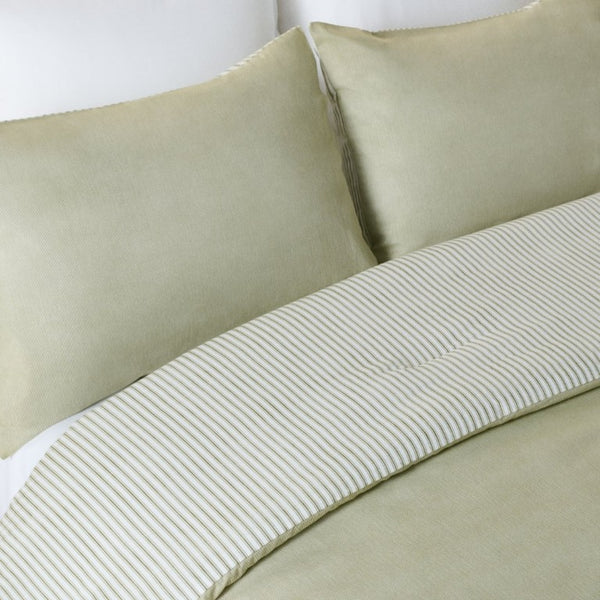 Safavieh Stripe Reversible Cotton Comforter Set Yarn Dyed Olive Tufted Breathable Bedding King/Cal King CMT2001C-K