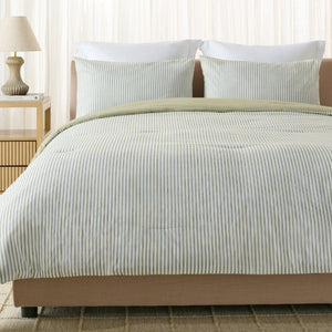 Safavieh Stripe Reversible Cotton Comforter Set Yarn Dyed Olive Tufted Breathable Bedding Queen/Full CMT2001C-Q