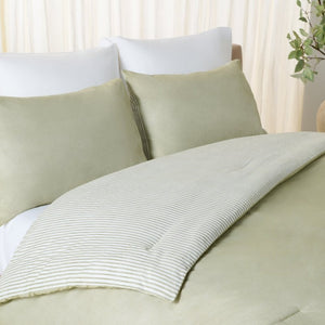 Safavieh Stripe Reversible Cotton Comforter Set Yarn Dyed Olive Tufted Breathable Bedding Queen/Full CMT2001C-Q