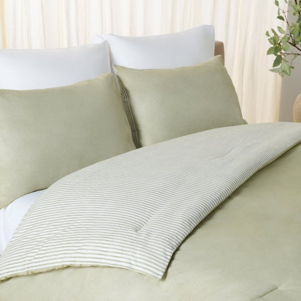 Safavieh Stripe Reversible Cotton Comforter Set Yarn Dyed Olive Tufted Breathable Bedding Queen/Full CMT2001C-Q