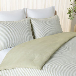 Safavieh Stripe Reversible Cotton Comforter Set Yarn Dyed Olive Tufted Breathable Bedding Queen/Full CMT2001C-Q