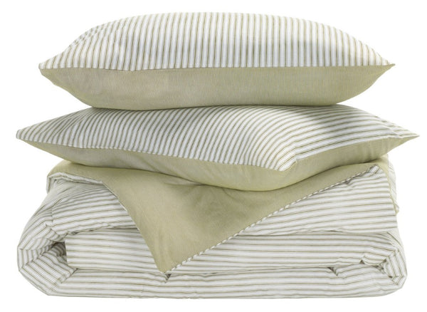 Safavieh Stripe Reversible Cotton Comforter Set Yarn Dyed Olive Tufted Breathable Bedding Queen/Full CMT2001C-Q