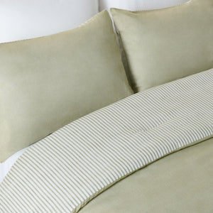 Safavieh Stripe Reversible Cotton Comforter Set Yarn Dyed Olive Tufted Breathable Bedding Queen/Full CMT2001C-Q