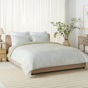 Safavieh Stripe Reversible Cotton Comforter Set Yarn Dyed Olive Tufted Breathable Bedding Queen/Full CMT2001C-Q