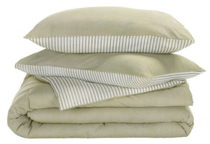 Safavieh Stripe Reversible Cotton Comforter Set Yarn Dyed Olive Tufted Breathable Bedding Queen/Full CMT2001C-Q