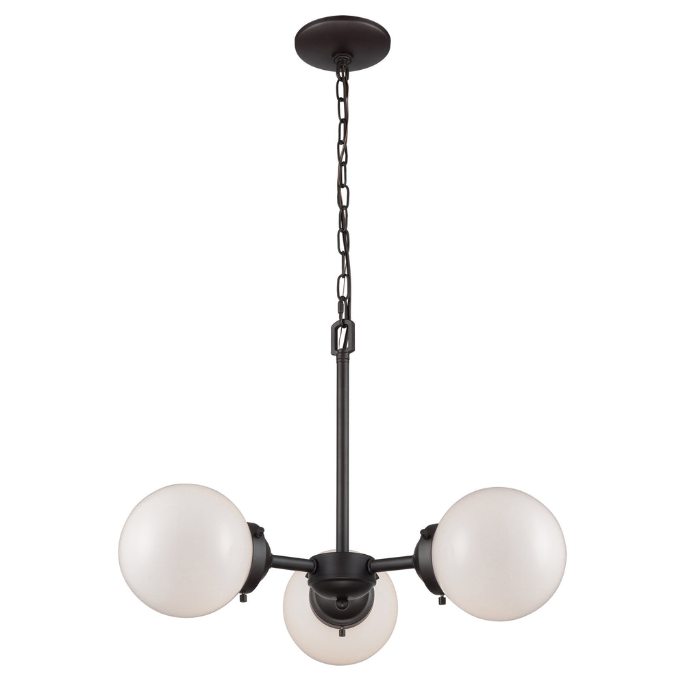 Thomas Lighting Beckett Three Light Chandelier Bronze Frame Globe Shades Sculptural Modern Ceiling Fixture CN120321