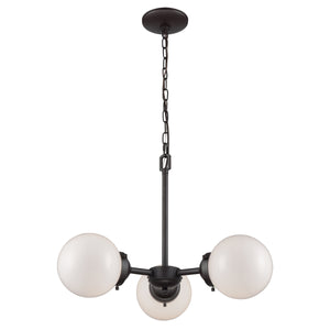 Thomas Lighting Beckett Three Light Chandelier Bronze Frame Globe Shades Sculptural Modern Ceiling Fixture CN120321