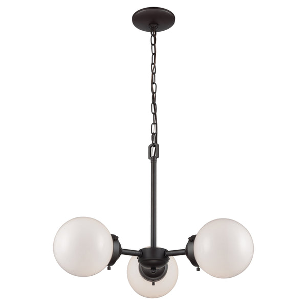 Thomas Lighting Beckett Three Light Chandelier Bronze Frame Globe Shades Sculptural Modern Ceiling Fixture CN120321