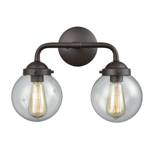 Thomas Lighting Beckett Globe Wall Sconce Oil Rubbed Bronze Clear Glass Ambient Bathroom Light 2-Light Vanity - A CN129211