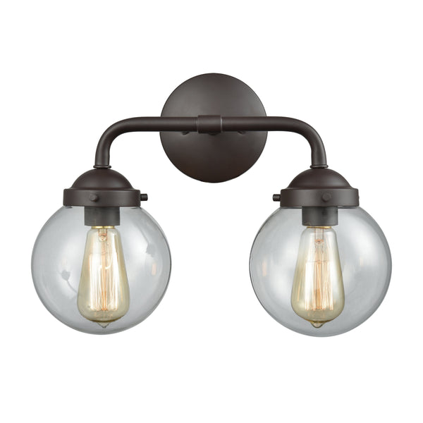 Thomas Lighting Beckett Globe Wall Sconce Oil Rubbed Bronze Clear Glass Ambient Bathroom Light 2-Light Vanity - A CN129211