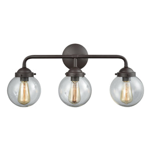 Thomas Lighting Beckett Globe Wall Sconce Oil Rubbed Bronze Clear Glass Ambient Bathroom Light 3-Light Vanity CN129311