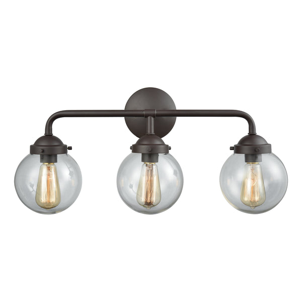 Thomas Lighting Beckett Globe Wall Sconce Oil Rubbed Bronze Clear Glass Ambient Bathroom Light 3-Light Vanity CN129311