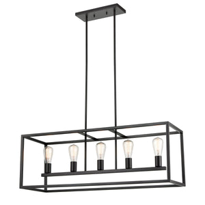 Thomas Lighting Williamsport Three Light Chandelier Brushed Metal Minimalist Dining Entryway Ceiling Fixture Bronze 37'' Wide 5-Light Linear CN150521