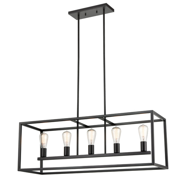 Thomas Lighting Williamsport Three Light Chandelier Brushed Metal Minimalist Dining Entryway Ceiling Fixture Bronze 37'' Wide 5-Light Linear CN150521