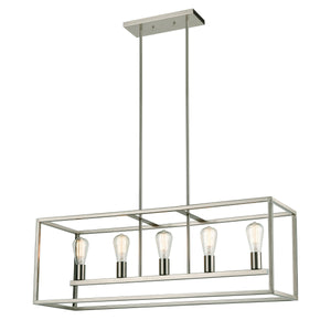 Thomas Lighting Williamsport Three Light Chandelier Brushed Metal Minimalist Dining Entryway Ceiling Fixture Nickel 37'' Wide 5-Light Linear CN150522