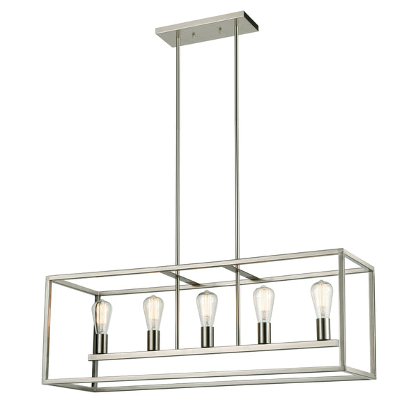 Thomas Lighting Williamsport Three Light Chandelier Brushed Metal Minimalist Dining Entryway Ceiling Fixture Nickel 37'' Wide 5-Light Linear CN150522