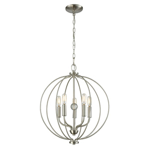 Thomas Lighting Williamsport Three Light Chandelier Brushed Metal Minimalist Dining Entryway Ceiling Fixture Nickel 19'' Wide 5-Light CN15752