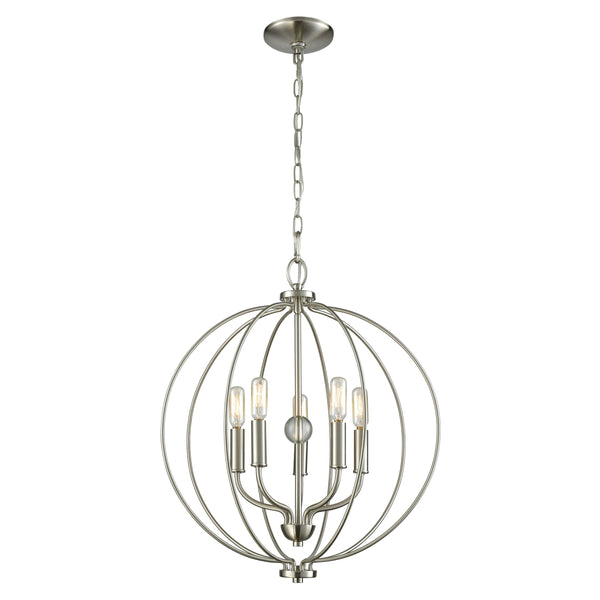 Thomas Lighting Williamsport Three Light Chandelier Brushed Metal Minimalist Dining Entryway Ceiling Fixture Nickel 19'' Wide 5-Light CN15752