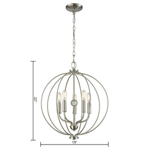 Thomas Lighting Williamsport Three Light Chandelier Brushed Metal Minimalist Dining Entryway Ceiling Fixture Nickel 19'' Wide 5-Light CN15752