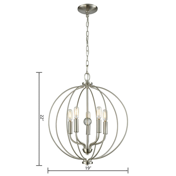 Thomas Lighting Williamsport Three Light Chandelier Brushed Metal Minimalist Dining Entryway Ceiling Fixture Nickel 19'' Wide 5-Light CN15752