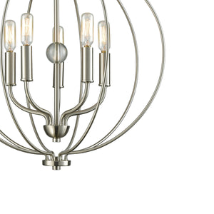 Thomas Lighting Williamsport Three Light Chandelier Brushed Metal Minimalist Dining Entryway Ceiling Fixture Nickel 19'' Wide 5-Light CN15752