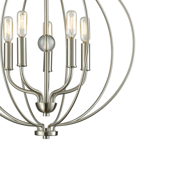 Thomas Lighting Williamsport Three Light Chandelier Brushed Metal Minimalist Dining Entryway Ceiling Fixture Nickel 19'' Wide 5-Light CN15752