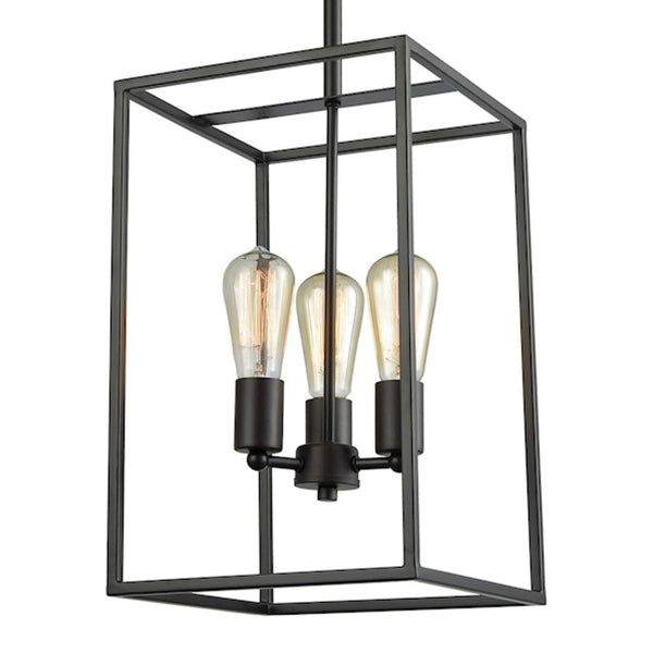Thomas Lighting Williamsport Three Light Chandelier Brushed Metal Minimalist Dining Entryway Ceiling Fixture Bronze 10'' Wide 3-Light CN15831
