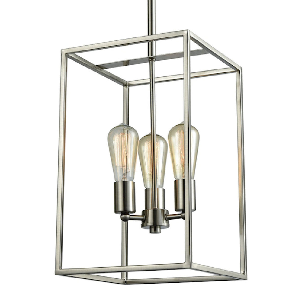 Thomas Lighting Williamsport Three Light Chandelier Brushed Metal Minimalist Dining Entryway Ceiling Fixture Nickel 10'' Wide 3-Light CN15832