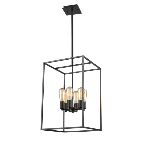 Thomas Lighting Williamsport Three Light Chandelier Brushed Metal Minimalist Dining Entryway Ceiling Fixture Bronze 14'' Wide 6-Light CN15861