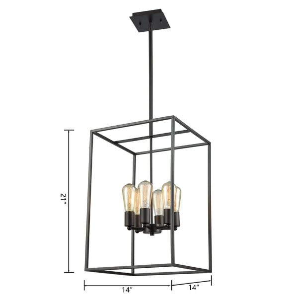 Thomas Lighting Williamsport Three Light Chandelier Brushed Metal Minimalist Dining Entryway Ceiling Fixture Bronze 14'' Wide 6-Light CN15861