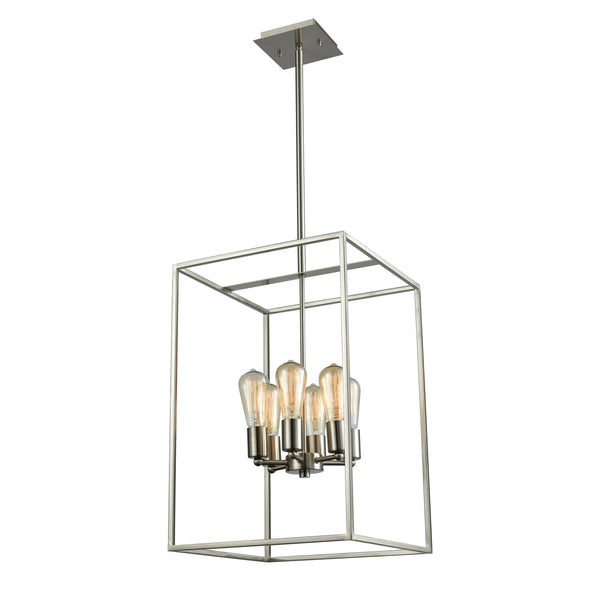 Thomas Lighting Williamsport Three Light Chandelier Brushed Metal Minimalist Dining Entryway Ceiling Fixture Nickel 14'' Wide 6-Light CN15862