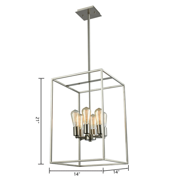 Thomas Lighting Williamsport Three Light Chandelier Brushed Metal Minimalist Dining Entryway Ceiling Fixture Nickel 14'' Wide 6-Light CN15862