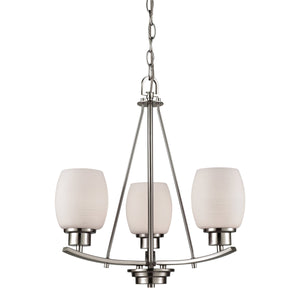 Thomas Lighting Casual Mission Three Light Chandelier with Opal Glass Shades in Brushed Nickel 17 inches CN170322