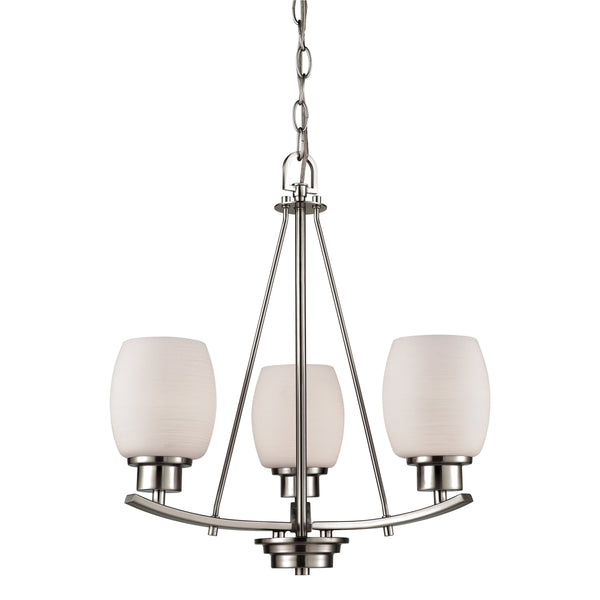 Thomas Lighting Casual Mission Three Light Chandelier with Opal Glass Shades in Brushed Nickel 17 inches CN170322