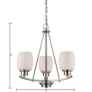 Thomas Lighting Casual Mission Three Light Chandelier with Opal Glass Shades in Brushed Nickel 17 inches CN170322