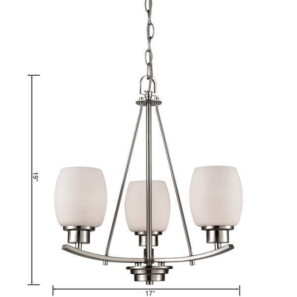 Thomas Lighting Casual Mission Three Light Chandelier with Opal Glass Shades in Brushed Nickel 17 inches CN170322