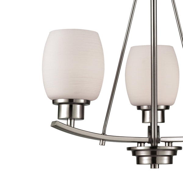 Thomas Lighting Casual Mission Three Light Chandelier with Opal Glass Shades in Brushed Nickel 17 inches CN170322