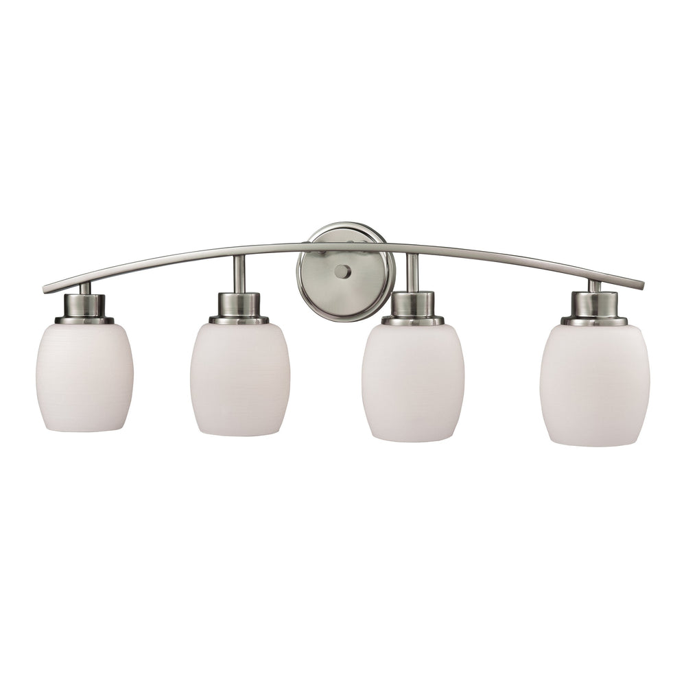 Thomas Lighting Casual Mission Four Light Vanity Bar in Brushed Nickel with Opal Glass Shades CN170412