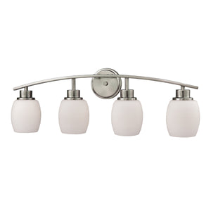 Thomas Lighting Casual Mission Four Light Vanity Bar in Brushed Nickel with Opal Glass Shades CN170412
