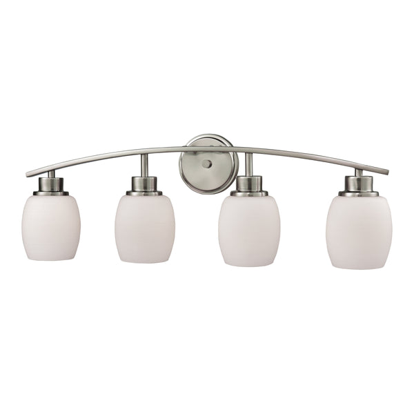 Thomas Lighting Casual Mission Four Light Vanity Bar in Brushed Nickel with Opal Glass Shades CN170412